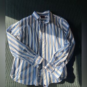 UNTUCKit Men's Blue and White Striped Shirt